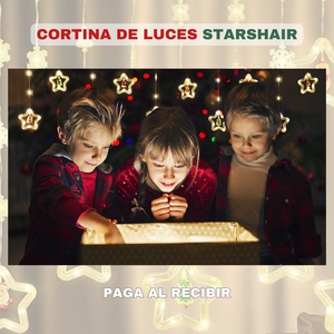 CORTINA DE LUCES CON ESTRELLAS Y FIGURAS NAVIDEÑAS.